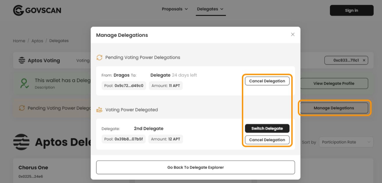 Delegate actions