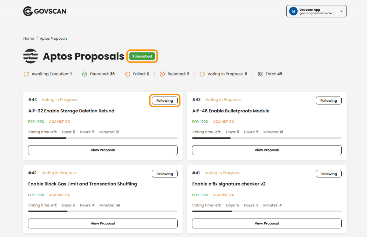 GovScan - Following Proposals