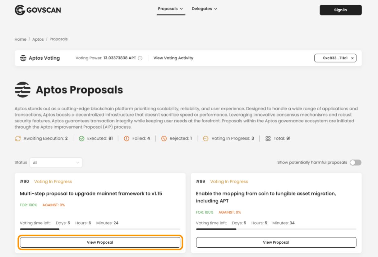 Proposals page